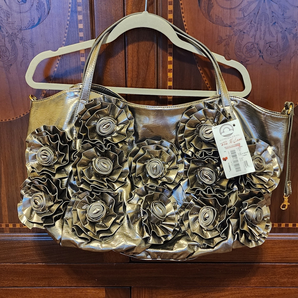 Big Buddha Metallic Gold Floral Satchel